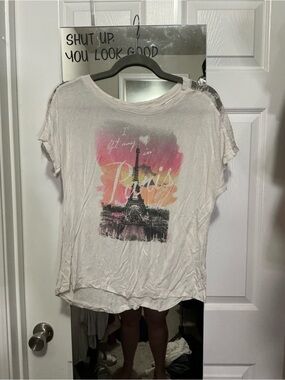 Paris Graphic Short-Sleeve Tee - White with Pink & Orange Print